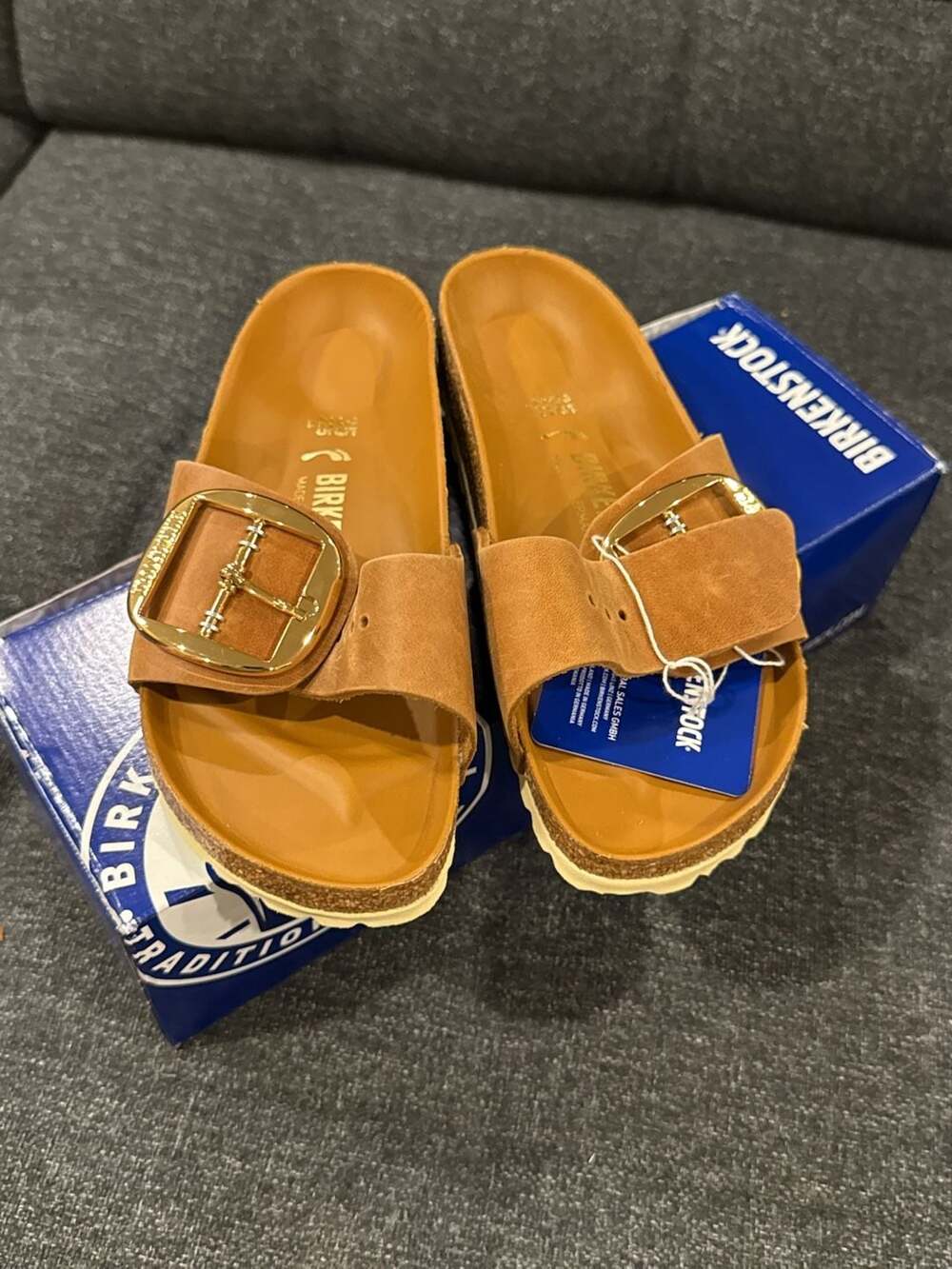 Birkenstock Madrid Big Buckle Cognac Leather Sandals Size 35 - Picture 5 of 8